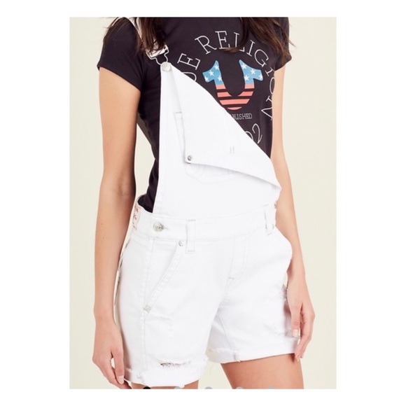 TRUE RELIGION Ripped Frayed Hem Jean Denim Overalls - Picture 3 of 14